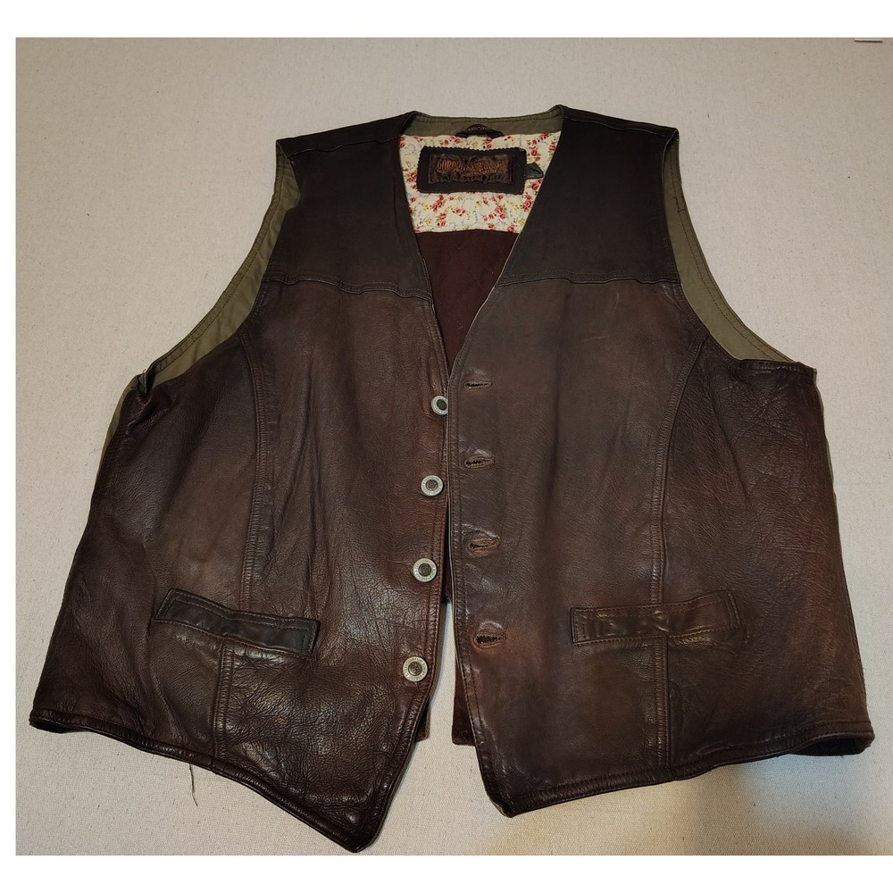 Gordon Ferguson Leather Vest Brown Lined Buckle Back Mens Size Large